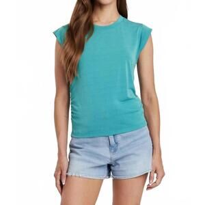NEW ANOTHER LOVE alora side shirred muscle tee in meadow teal
